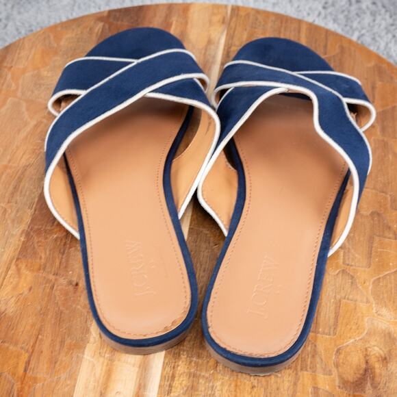 J.Crew Criss Cross Slide Sandals Women Size 9 Microsuede Antique Navy Blue - Picture 4 of 5